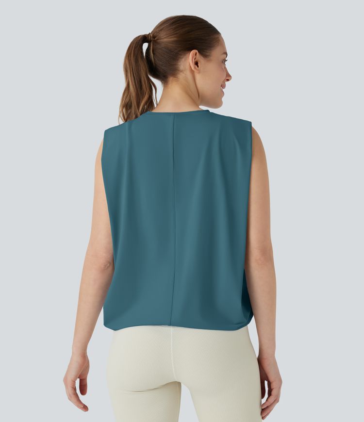 Round Neck Ruched Cool Touch Yoga Tank Top-UPF50+
