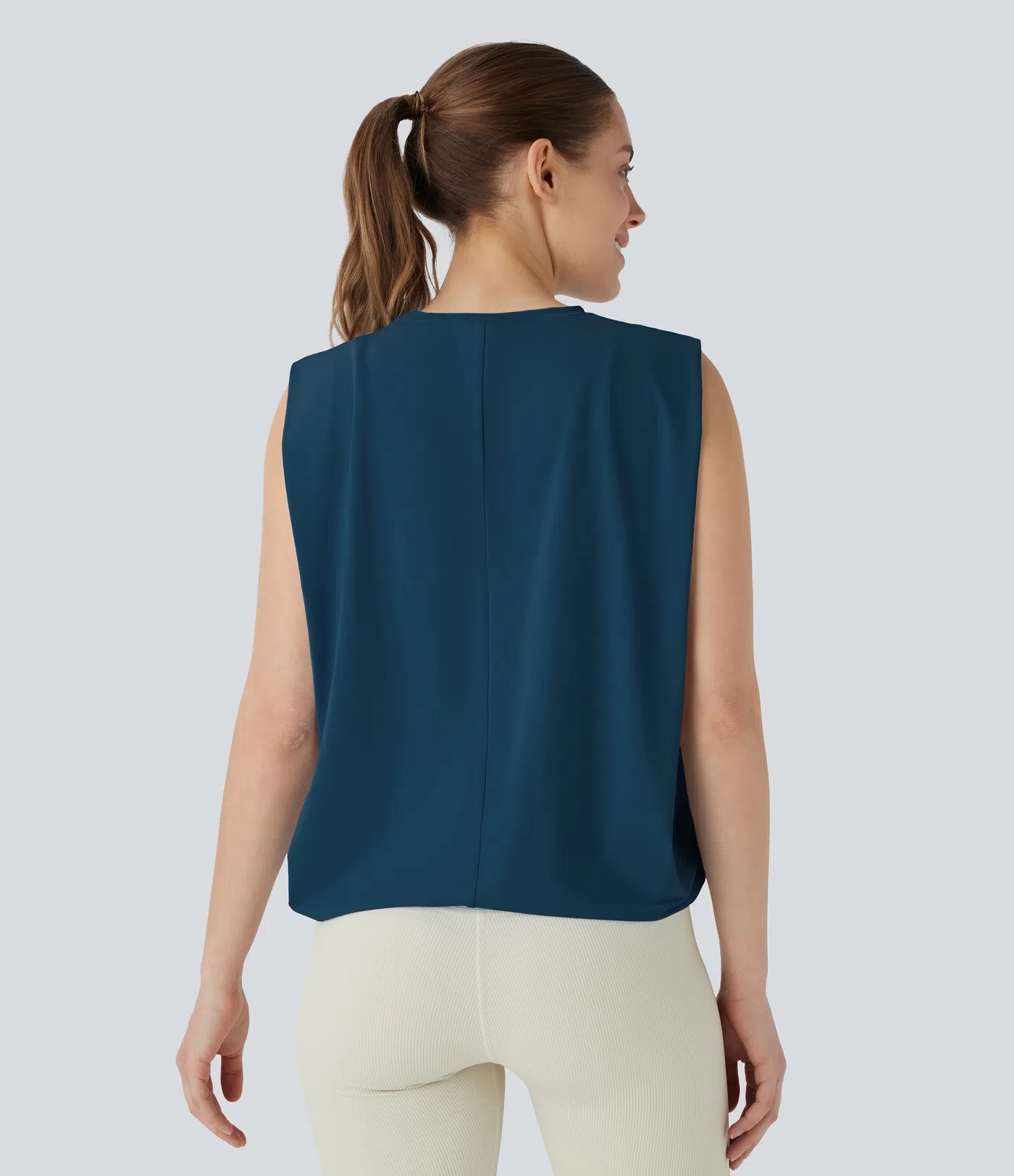 Round Neck Ruched Cool Touch Yoga Tank Top-UPF50+