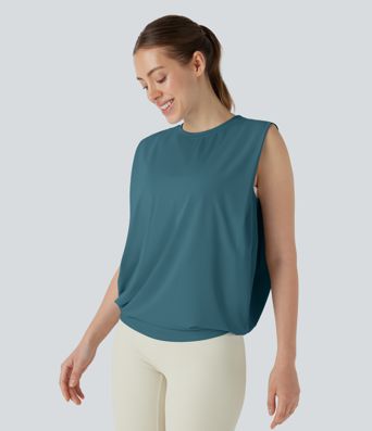 Round Neck Ruched Cool Touch Yoga Tank Top-UPF50+