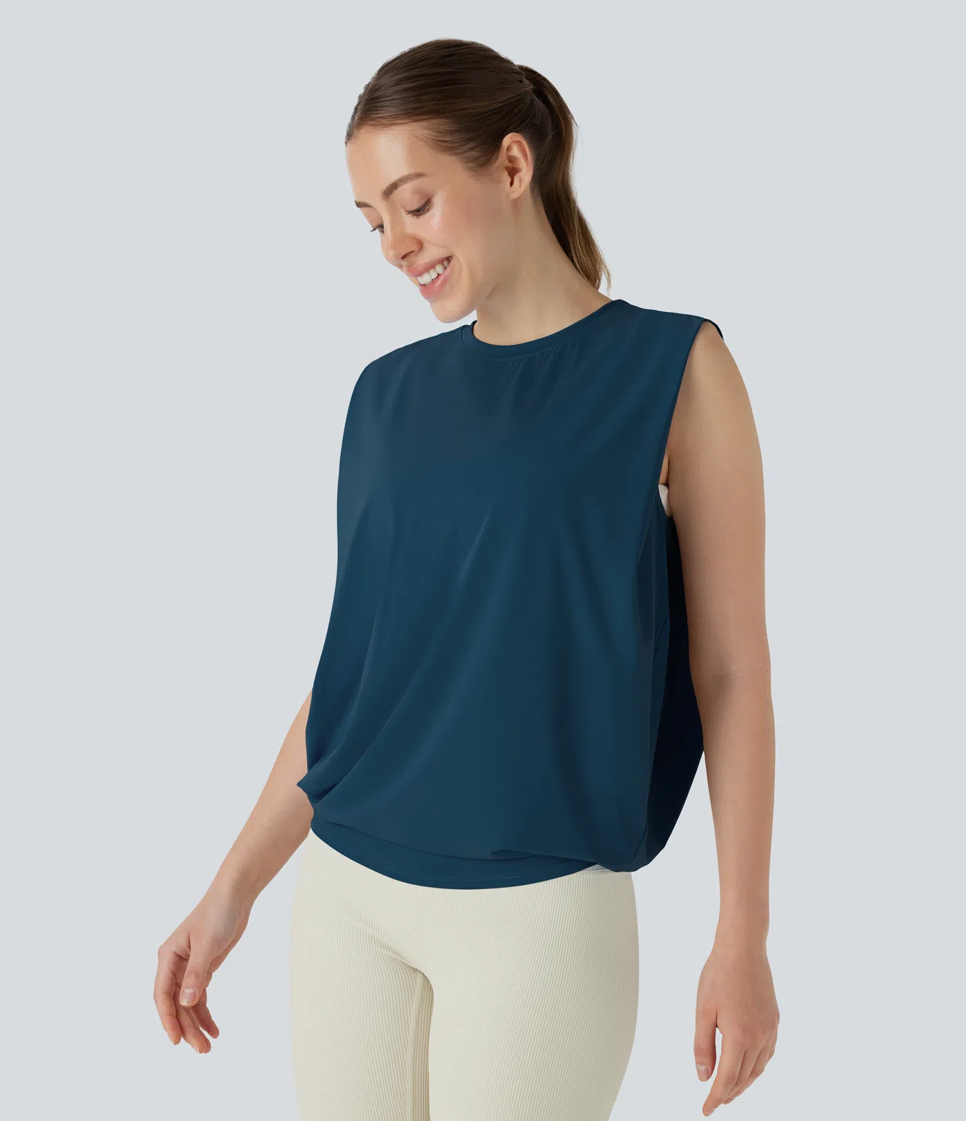 Round Neck Ruched Cool Touch Yoga Tank Top-UPF50+