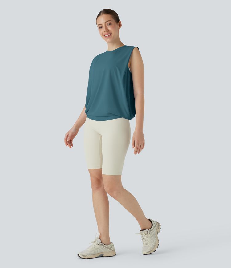 Round Neck Ruched Cool Touch Yoga Tank Top-UPF50+