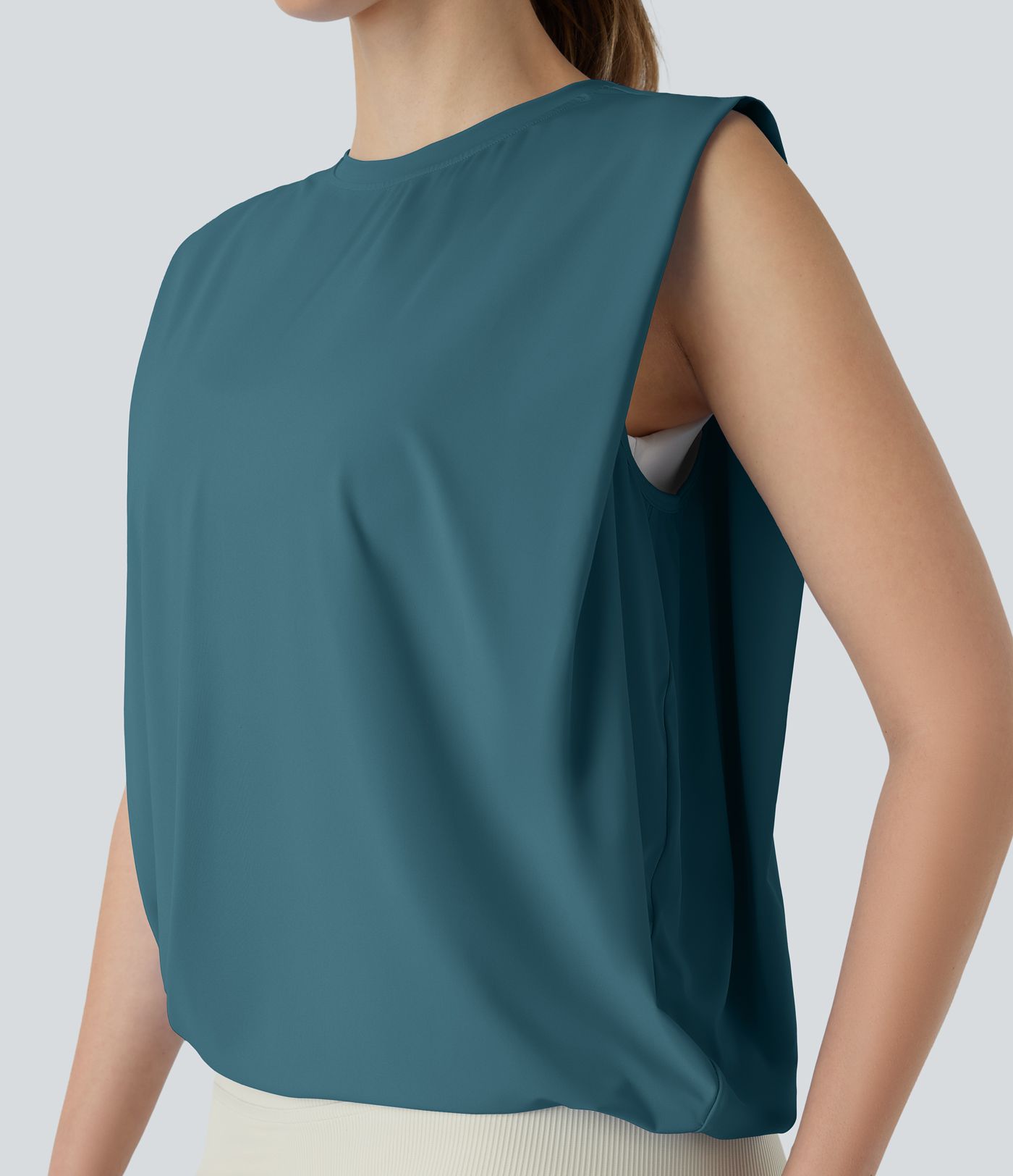 Round Neck Ruched Cool Touch Yoga Tank Top-UPF50+