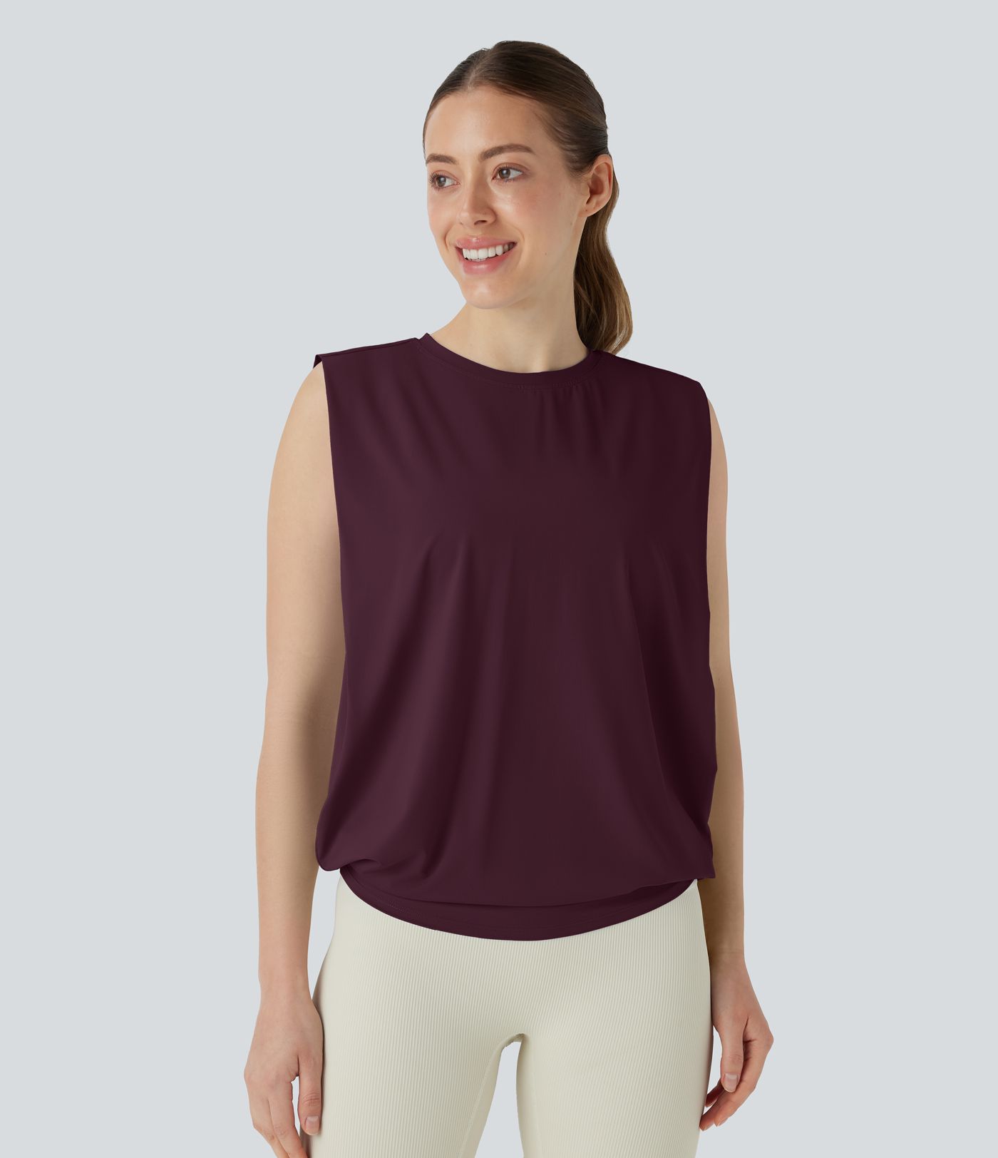 Rundals Gerafftes Cool Touch Yoga Tank Top-UPF50+