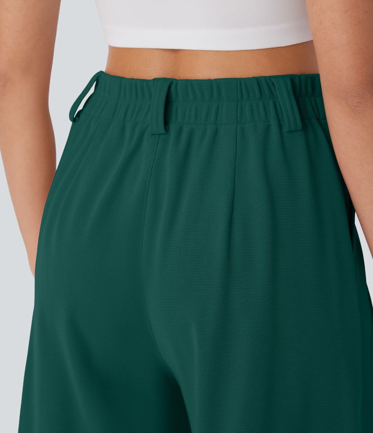 High Waisted Pocket Waffle Casual Bermuda Shorts