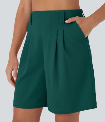 High Waisted Pocket Waffle Casual Bermuda Shorts