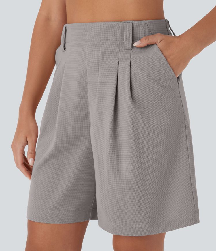 High Waisted Pocket Waffle Casual Bermuda Shorts