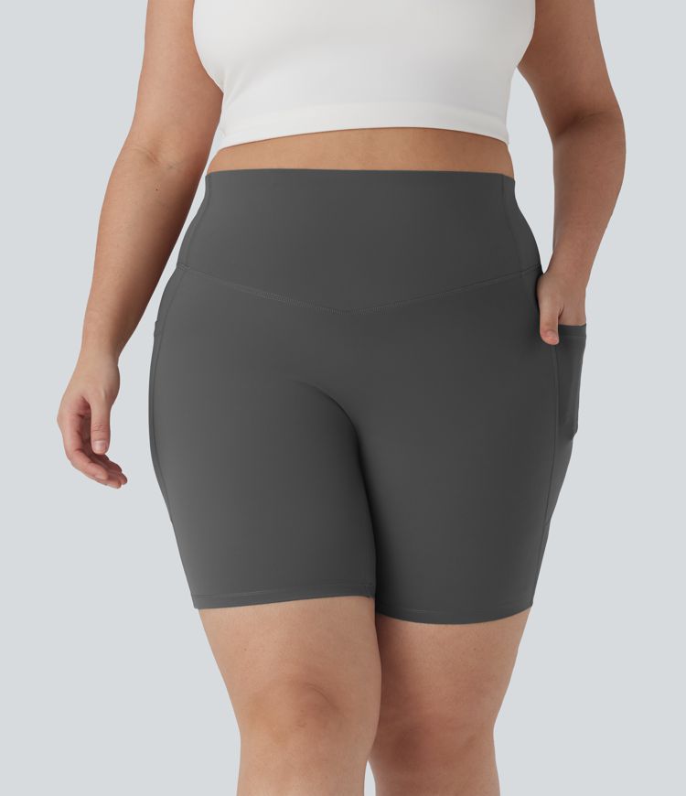 Halara UltraSculpt™ SoCinched High Waisted Tummy Control Shaping Training Plus Size Biker Shorts 7'' with Side Pocket