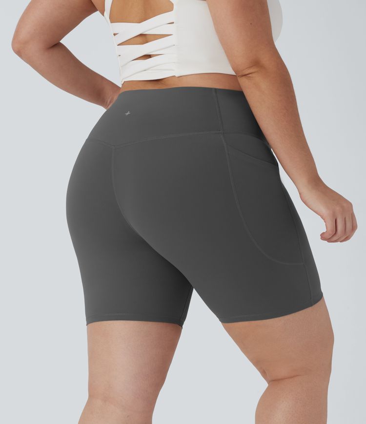 Halara UltraSculpt™ SoCinched High Waisted Tummy Control Shaping Training Plus Size Biker Shorts 7'' with Side Pocket
