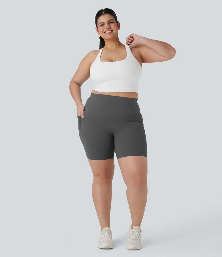 Halara UltraSculpt™ High Waisted Tummy Control Shaping Training Plus Size Biker Shorts 7'' with Pocket