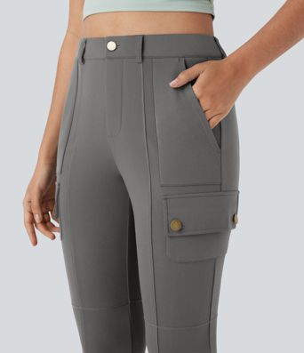 DayStretch High Waisted Zipper Pockets Solid Skinny Pedal Pusher Casual Cargo Pants