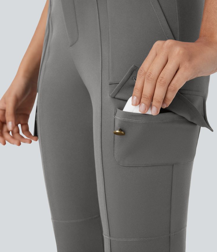 DayStretch High Waisted Zipper Pockets Solid Skinny Pedal Pusher Casual Cargo Pants