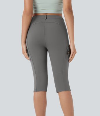 DayStretch High Waisted Zipper Pockets Solid Skinny Pedal Pusher Casual Cargo Pants