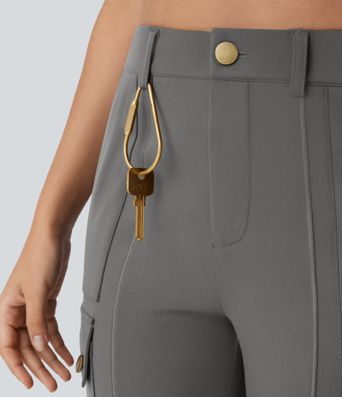 DayStretch High Waisted Zipper Pockets Solid Skinny Pedal Pusher Casual Cargo Pants