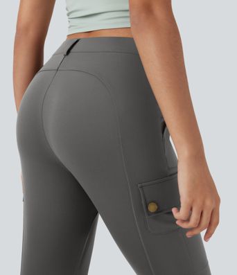 DayStretch High Waisted Zipper Pockets Solid Skinny Pedal Pusher Casual Cargo Pants