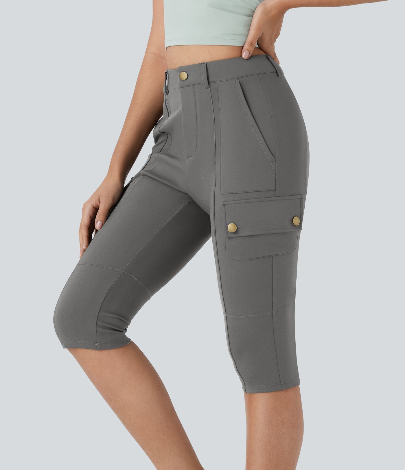 DayStretch High Waisted Zipper Pockets Solid Skinny Pedal Pusher Casual Cargo Pants