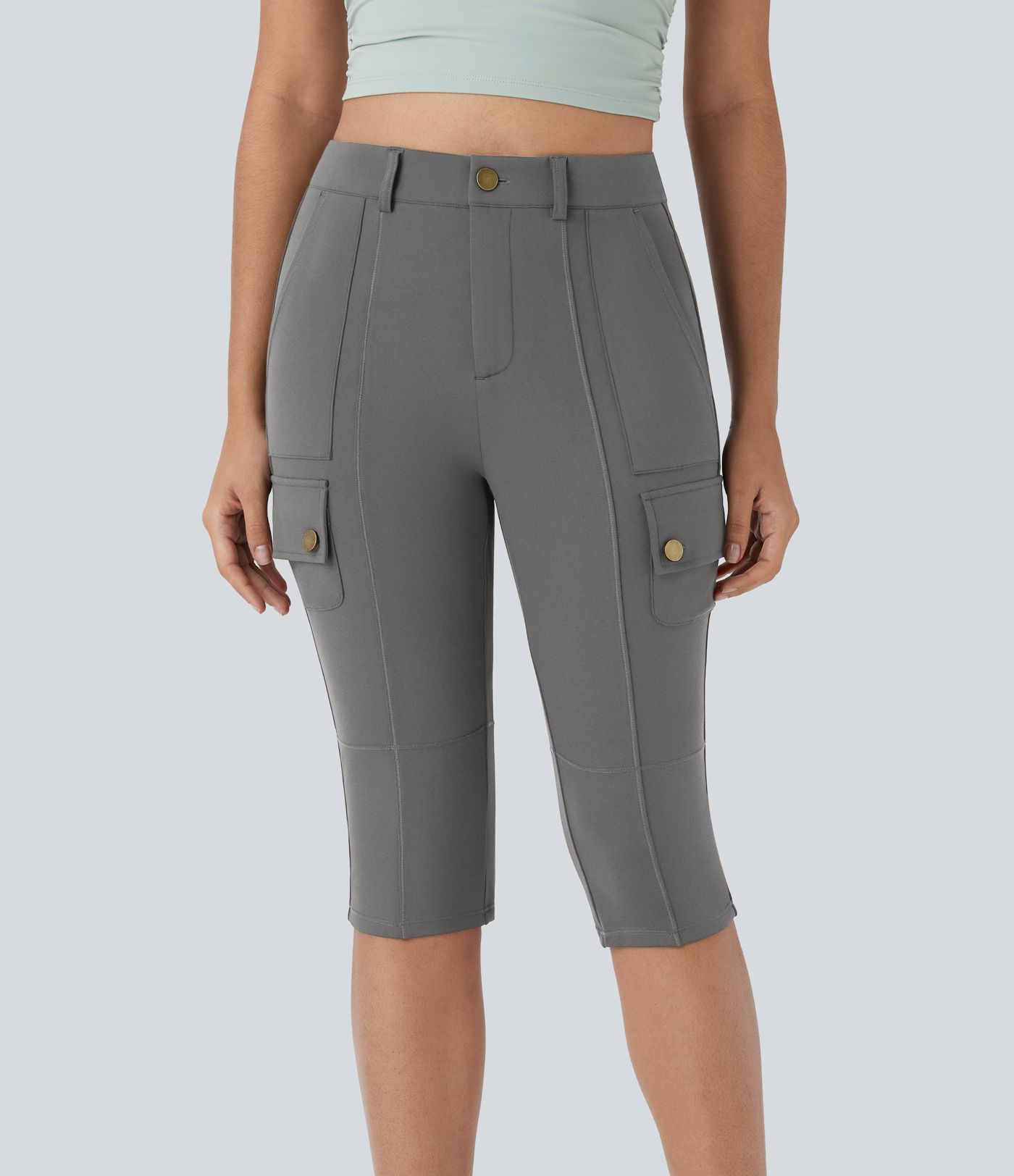 DayStretch High Waisted Zipper Pockets Solid Skinny Pedal Pusher Casual Cargo Pants