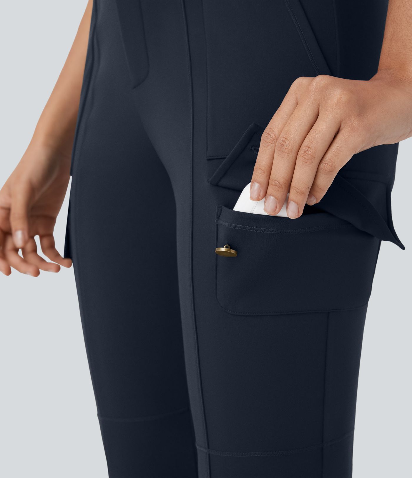 DayStretch High Waisted Zipper Pockets Solid Skinny Pedal Pusher Casual Cargo Trousers