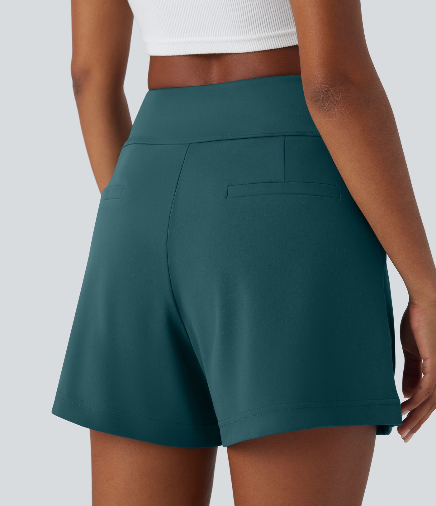 DayStretch High Waisted Pocket Wide Leg Work Shorts