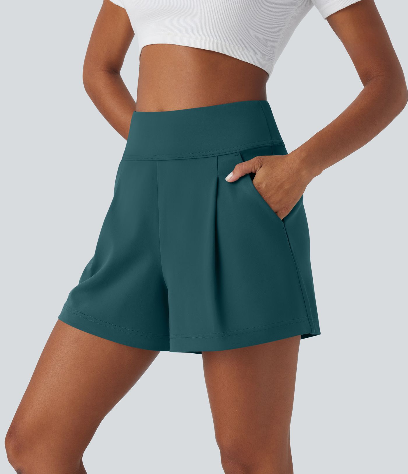 DayStretch High Waisted Pocket Wide Leg Work Shorts