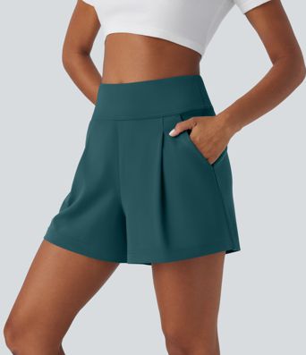 DayStretch High Waisted Pocket Wide Leg Work Shorts