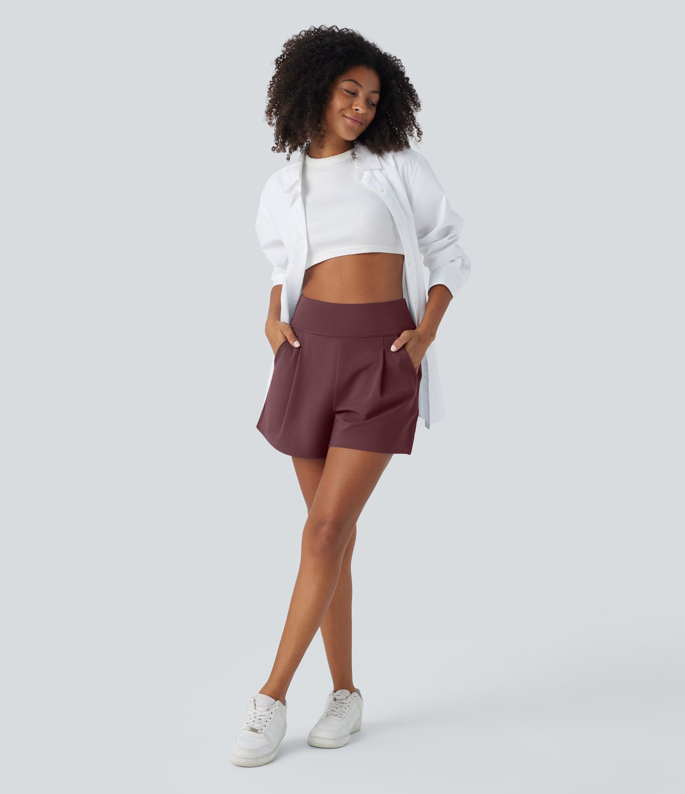 DayStretch High Waisted Work Baggy Shorts 4'' with Pockets
