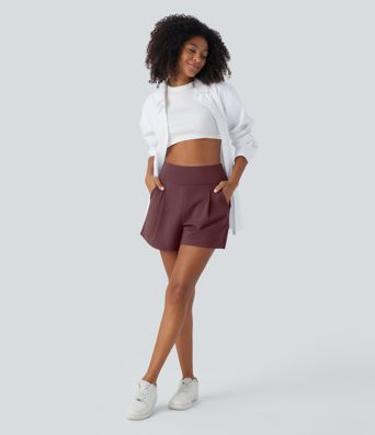 DayStretch High Waisted Work Baggy Shorts 4'' with Pockets