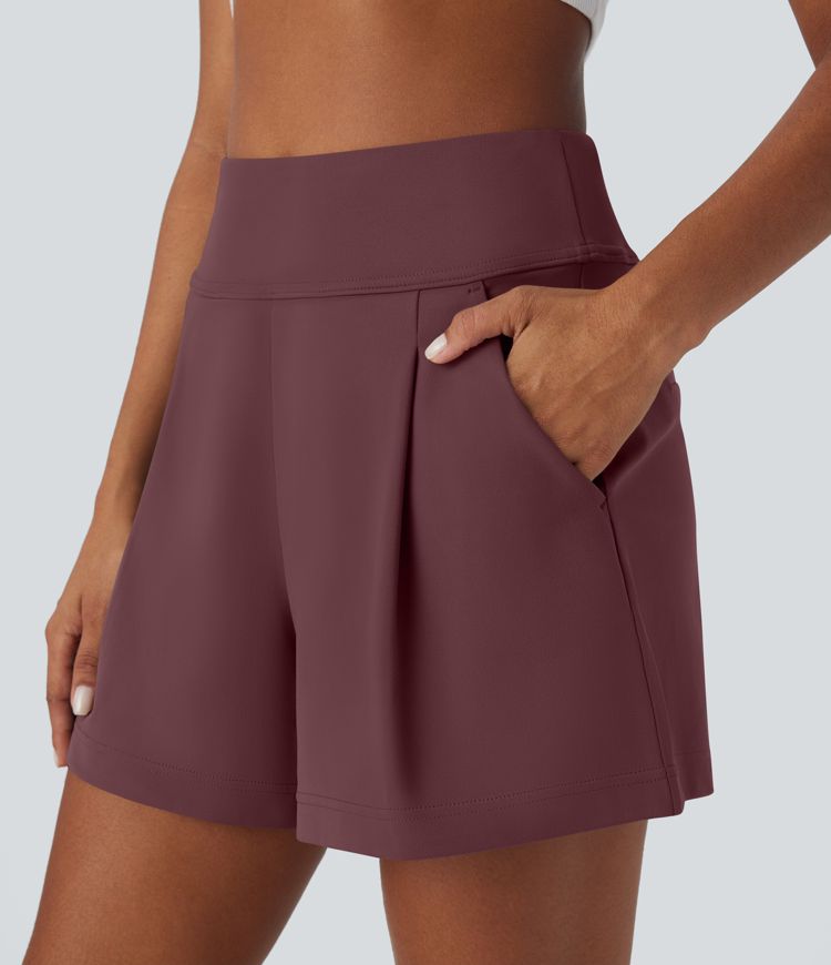 DayStretch High Waisted Work Baggy Shorts 4'' with Pockets