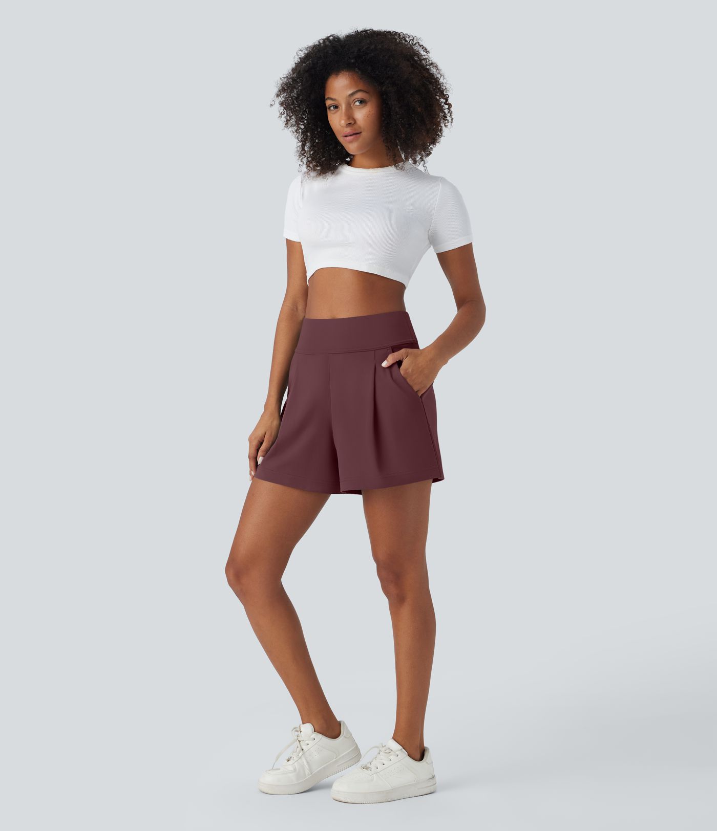 DayStretch High Waisted Work Baggy Shorts 4'' with Pockets