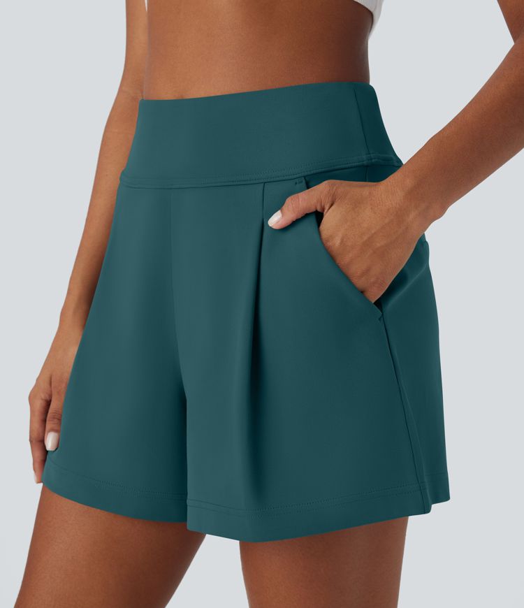 DayStretch High Waisted Pocket Wide Leg Work Shorts