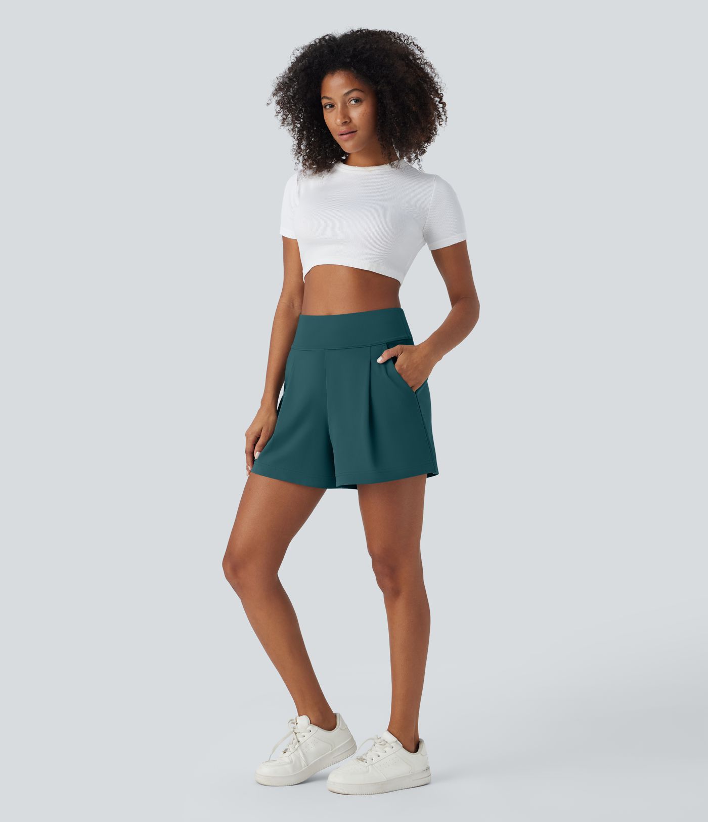DayStretch High Waisted Pocket Wide Leg Work Shorts
