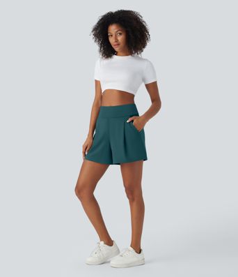 DayStretch High Waisted Pocket Wide Leg Work Shorts