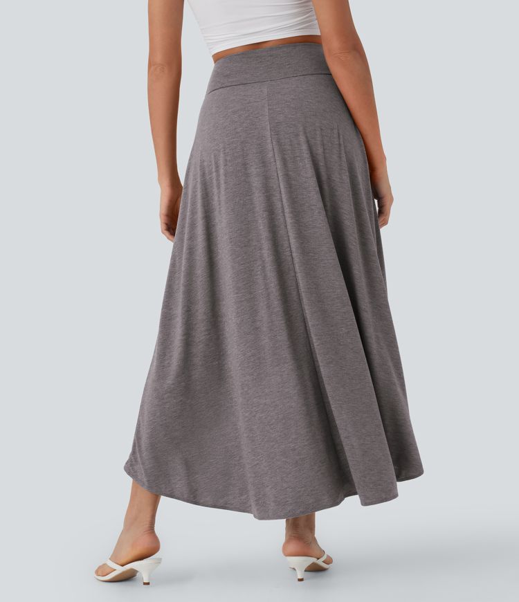 High Waisted Tummy Control High Low 2-in-1 Flowy Maxi Casual Skirt