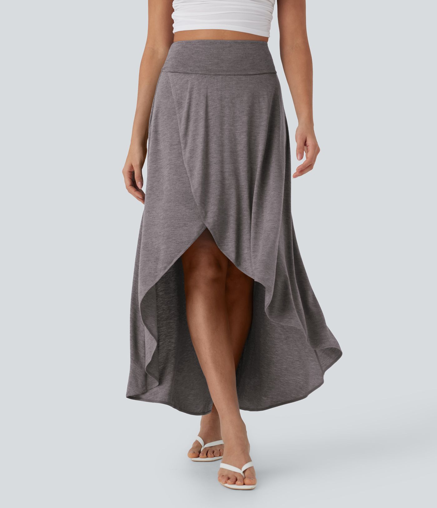 High Waisted Tummy Control High Low 2-in-1 Flowy Maxi Casual Skirt