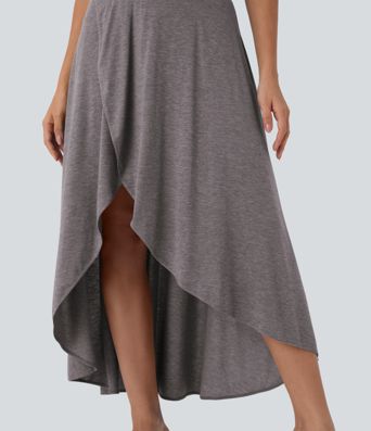 High Waisted Tummy Control High Low 2-in-1 Flowy Maxi Casual Skirt