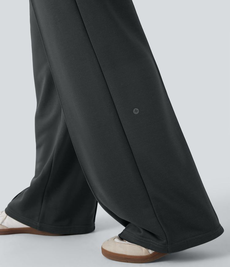 Pantalones casuales anchos de tiro bajo con cordón y bolsillos laterales