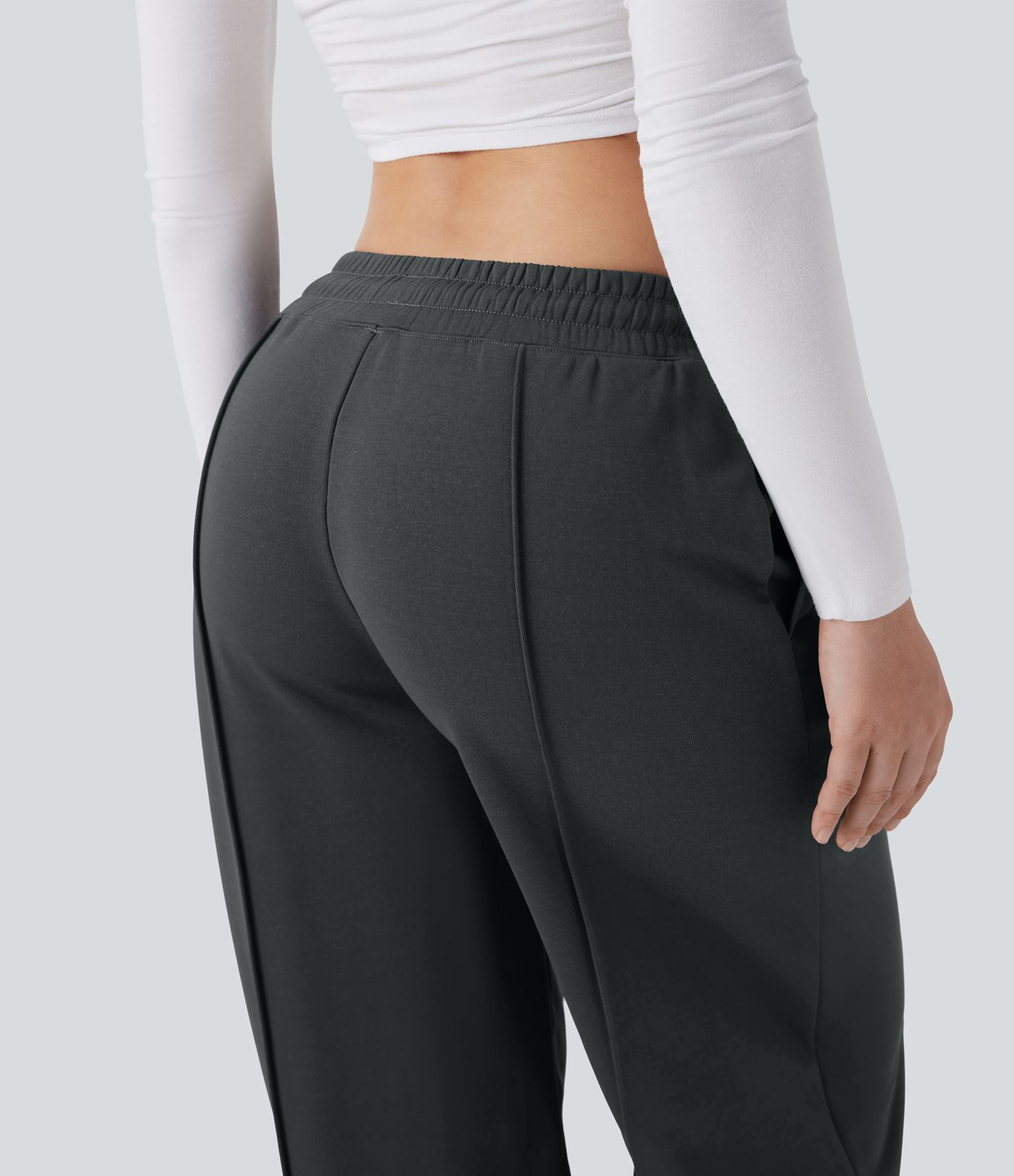 Pantalones casuales anchos de tiro bajo con cordón y bolsillos laterales