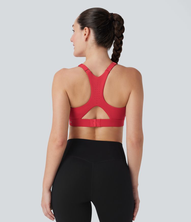 SpeedWave™ Medium Support Molded Cups Perforated Adjustable Hook Quick Dry Training Sports Bra-D/DD/DDD/F Cups