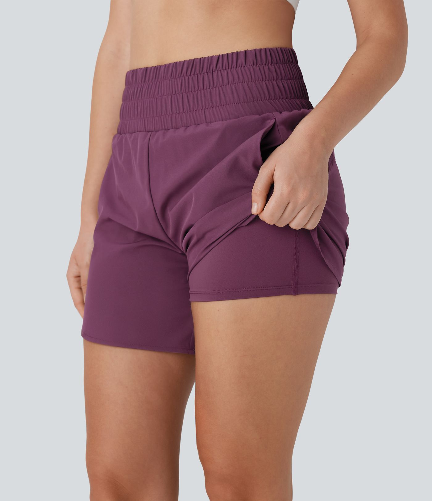Breezeful™ High Waisted Multiple Pockets 2-in-1 Curved Hem Quick Dry Running Shorts 5.5''-Longer Length