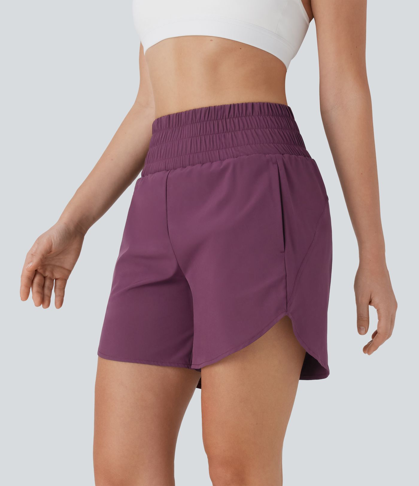 Breezeful™ High Waisted Multiple Pockets 2-in-1 Curved Hem Quick Dry Running Shorts 5.5''-Longer Length