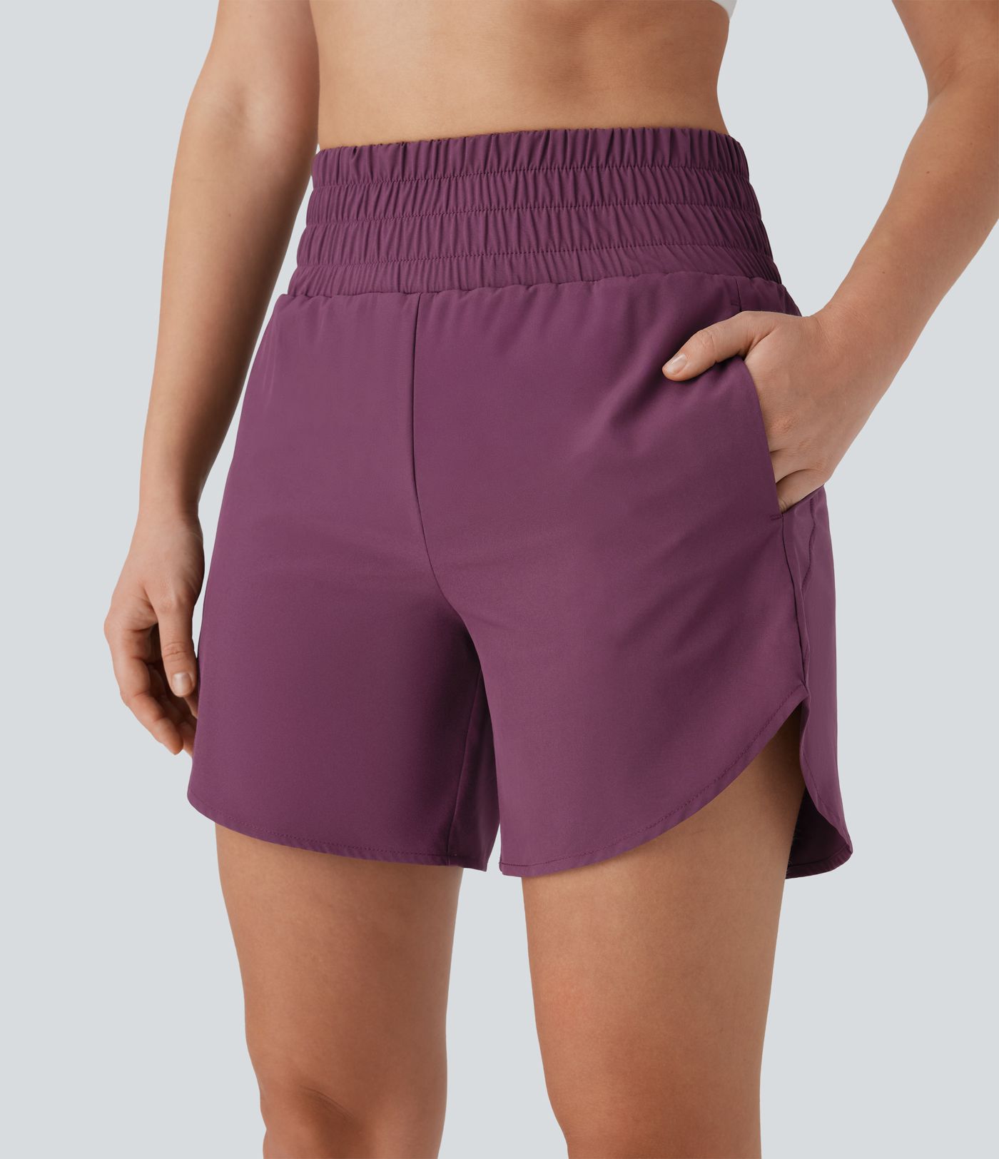 Breezeful™ High Waisted Multiple Pockets 2-in-1 Curved Hem Quick Dry Running Shorts 5.5''-Longer Length