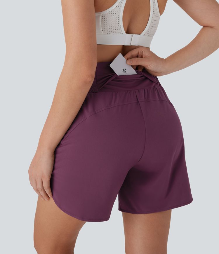 Breezeful™ High Waisted Pockets 2-in-1 Curved Hem Quick Dry Running Shorts 5.5''-Longer Length