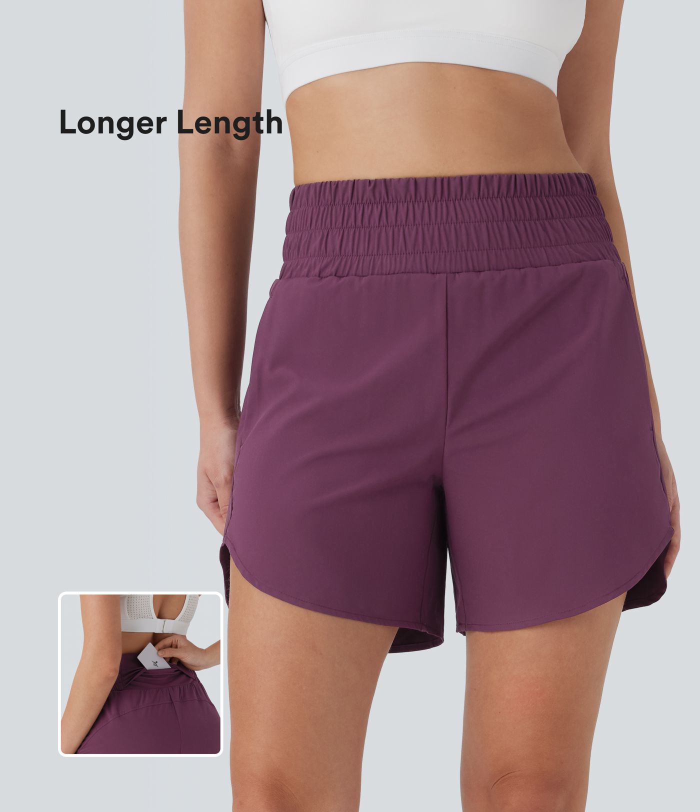 Breezeful™ High Waisted Multiple Pockets 2-in-1 Curved Hem Quick Dry Running Shorts 5.5''-Longer Length