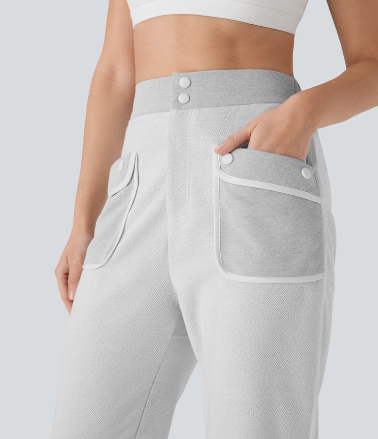 Mid Rise Split Curved Hem Yoga Capri Trousers with Pockets