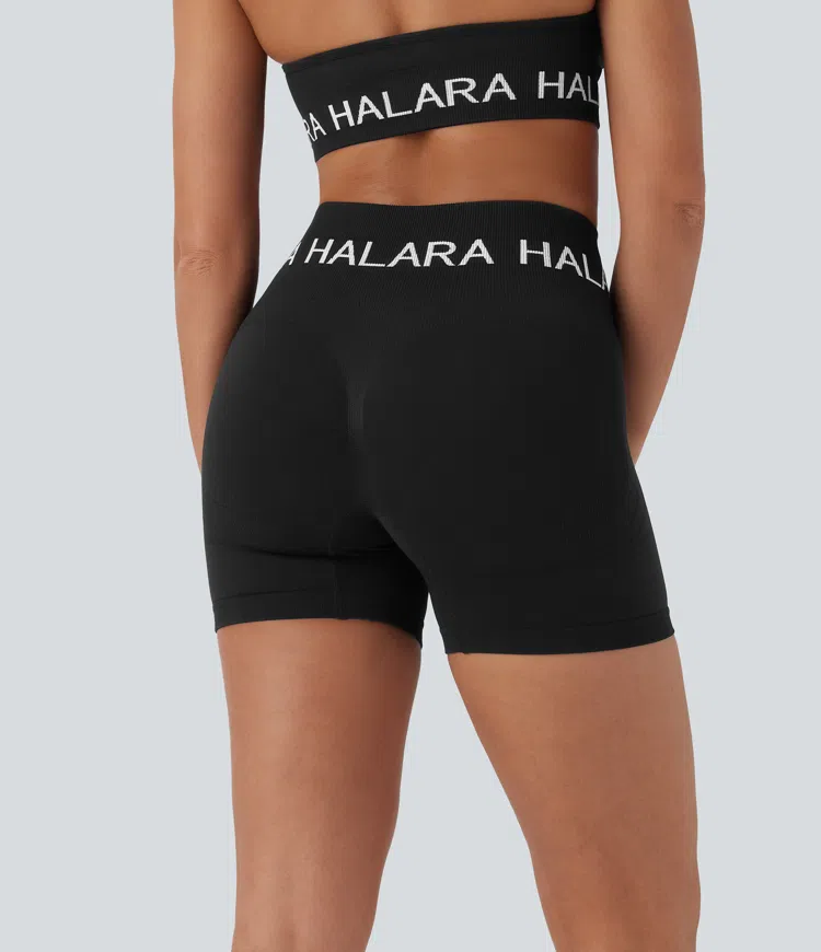 Seamless Flow Halara Logo High Waisted Yoga Biker Shorts 5''