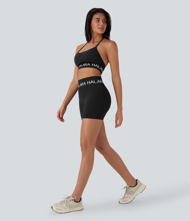 Seamless Flow Halara Logo High Waisted Yoga Biker Shorts 5''