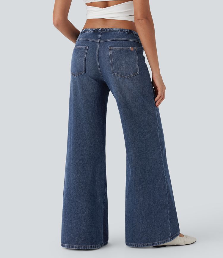 Halara Flex™ Low Rise Drawstring Washed Stretchy Knit Casual Baggy Jeans with Pockets