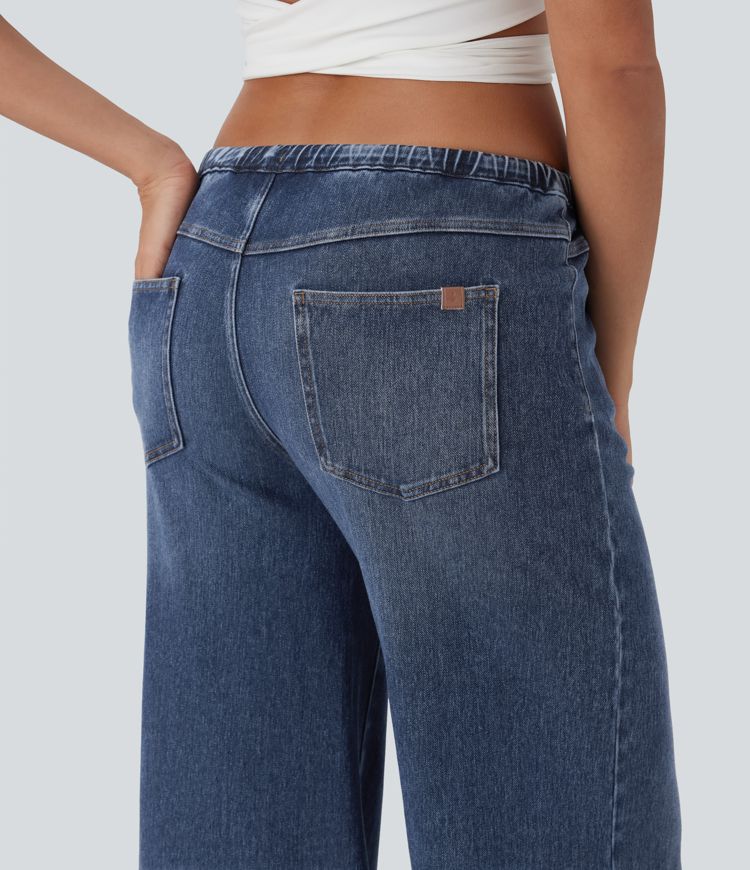 Halara Flex™ Low Rise Drawstring Washed Stretchy Knit Casual Baggy Jeans with Pockets