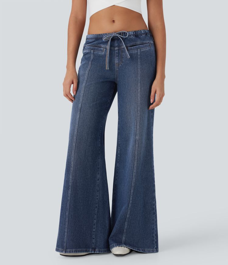 Halara Flex™ Low Rise Drawstring Washed Stretchy Knit Casual Baggy Jeans with Pockets