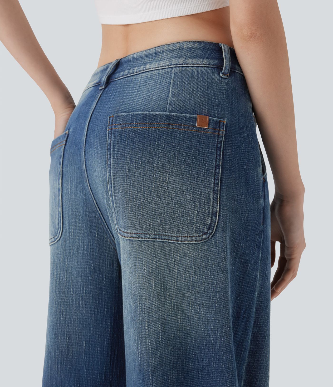 Jeans Baggy Halara Flex™ Denim vaquero elástico tiro bajo estilo lavado pierna ancha múltiple bolsillo