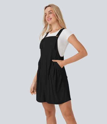 Waffle Casual Short Overalls with Pockets